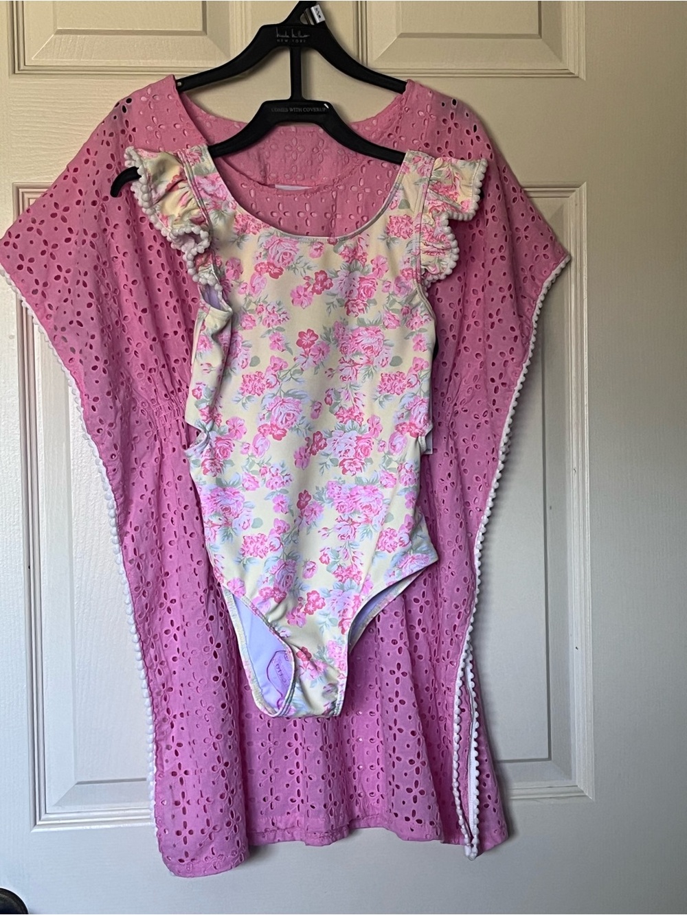 Nicole Miller NWT Floral Girls Size 7/8 Swimsuit and Pink Coverup